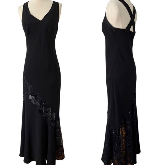 Handmade One of a Kind Vintage 80s / 90s Lace Mermaid Fluted Criss Cross Gown - Picture 1 of 12